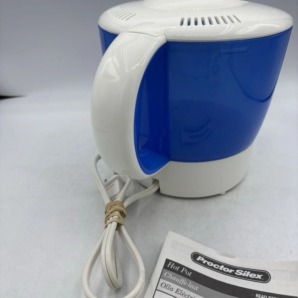 Proctor Silex Electric Kettle Hot Pot Boil 32 oz Max Blue White w Manual HP04